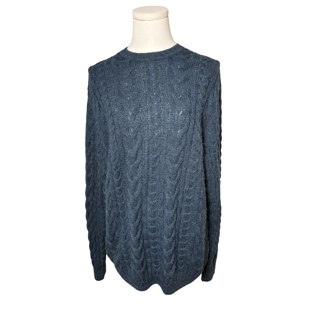 Baby Alpaca Cable Knit Crewneck Sweater Blue Oak Hall Men's M 100% Alpaca